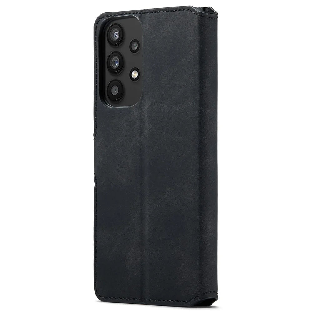 DG.MING For Samsung Galaxy A33 5G Retro Style Magnetic Closure Shockproof PU Leather Wallet Phone Case with Stand - Black - 3