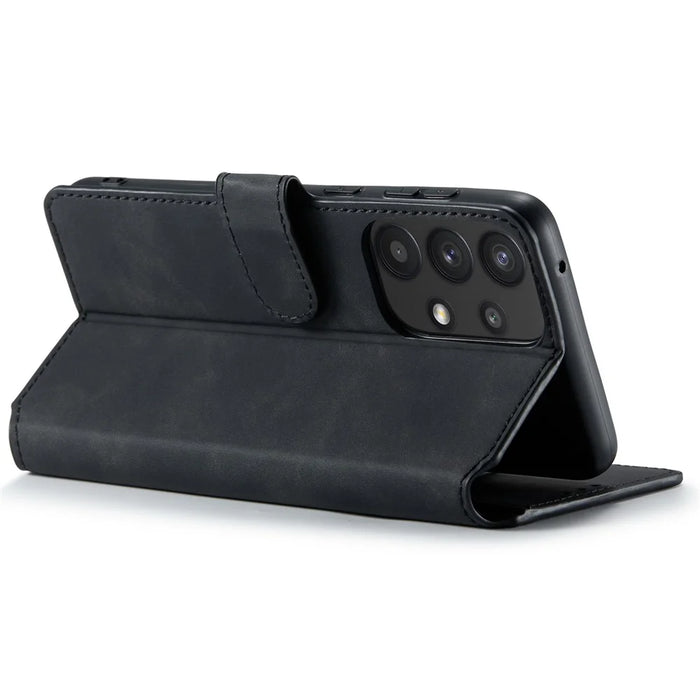 DG.MING For Samsung Galaxy A33 5G Retro Style Magnetic Closure Shockproof PU Leather Wallet Phone Case with Stand - Black - 4