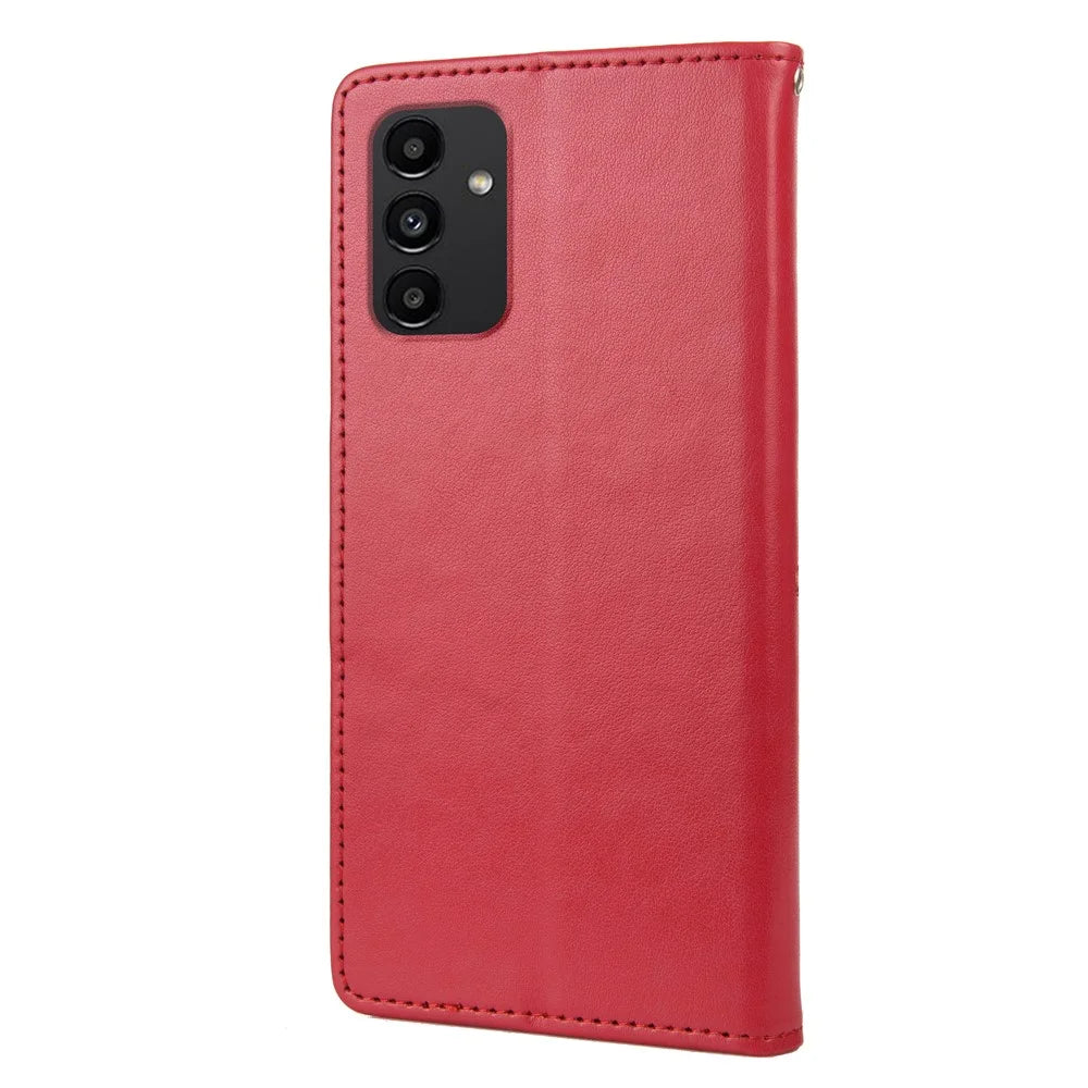For Samsung Galaxy A13 4G Anti-scratch Stylish Imprint Butterflies Leather Phone Case Practical Wallet Stand Covering - Red - 2