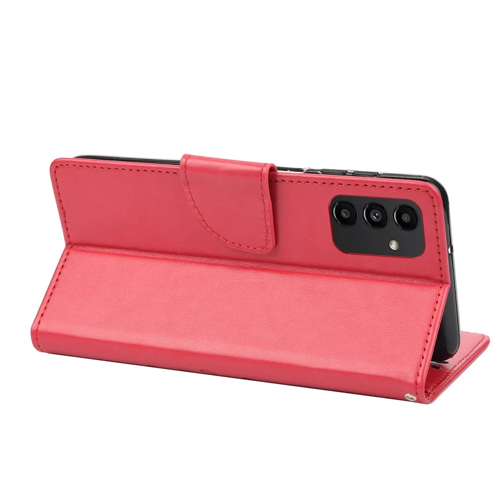 For Samsung Galaxy A13 4G Anti-scratch Stylish Imprint Butterflies Leather Phone Case Practical Wallet Stand Covering - Red - 5