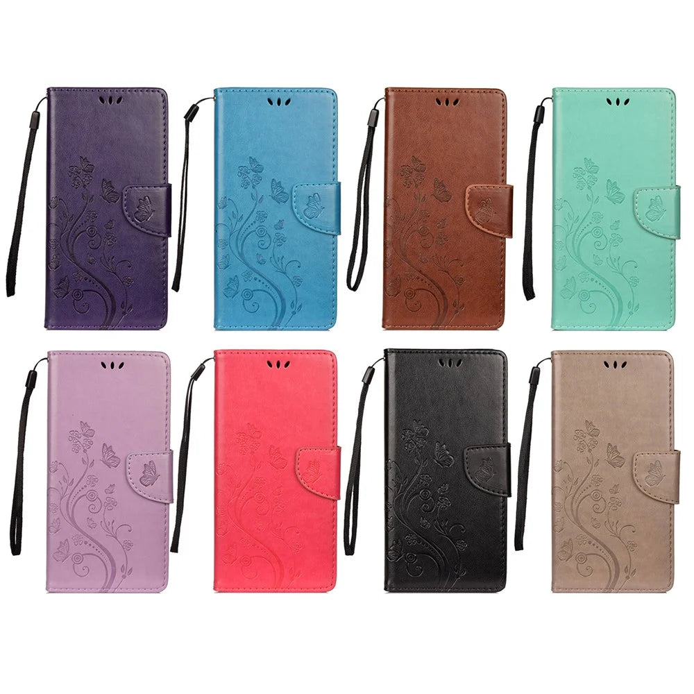 For Samsung Galaxy A13 4G Anti-scratch Stylish Imprint Butterflies Leather Phone Case Practical Wallet Stand Covering - Red - 7