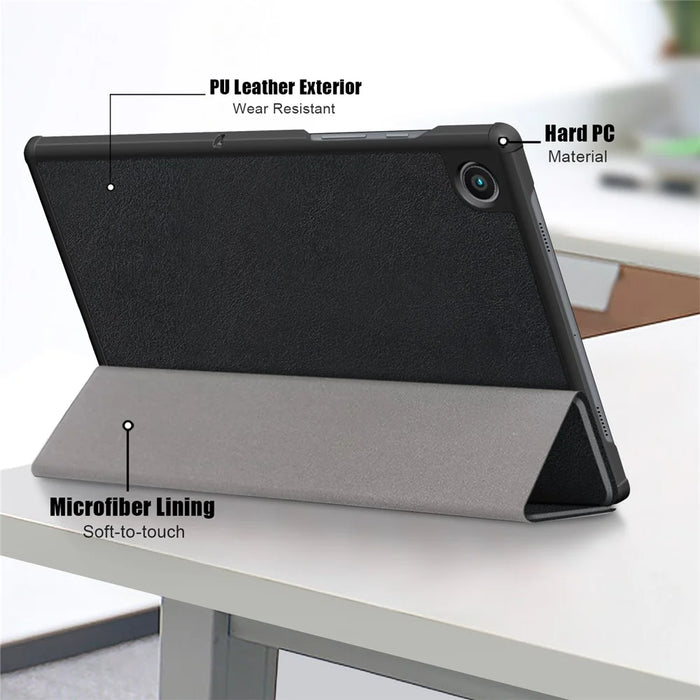 For Samsung Galaxy Tab A8 10.5 (2021) / A8 10.5 (2022) Anti-Fall Light Thin Premium Tri-Fold Stand Auto Wake / Sleep PU Leather Tablet Case Cover - Black - 6