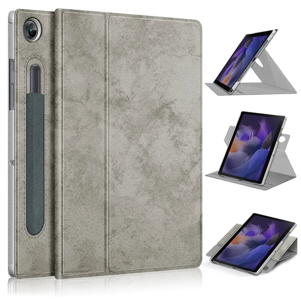 For Samsung Galaxy Tab A8 10.5 (2021) / A8 10.5 (2022) Solid Color PU Leather + PC Tablet Case Rotary Stand Protective Cover - Grey - 1