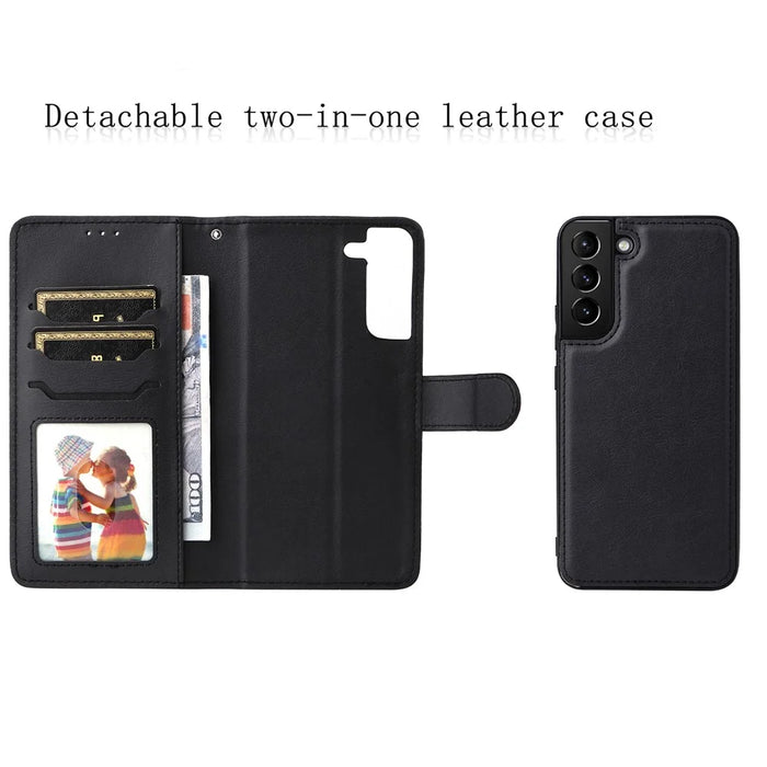 For Samsung Galaxy S22+ 5G Case 2 in 1 Detachable Magnetic Leather Wallet Mobile Cover with Strap - Black - 4