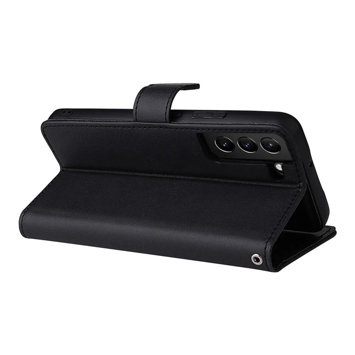 For Samsung Galaxy S22+ 5G Case 2 in 1 Detachable Magnetic Leather Wallet Mobile Cover with Strap - Black - 5