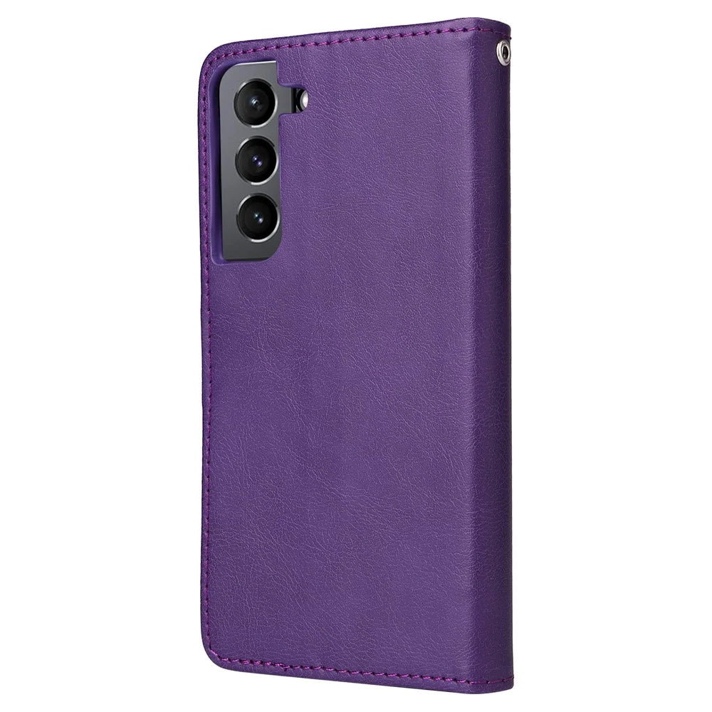 For Samsung Galaxy S22 5G Case 2 in 1 Detachable Magnetic Leather Wallet Mobile Cover with Strap - Purple - 3