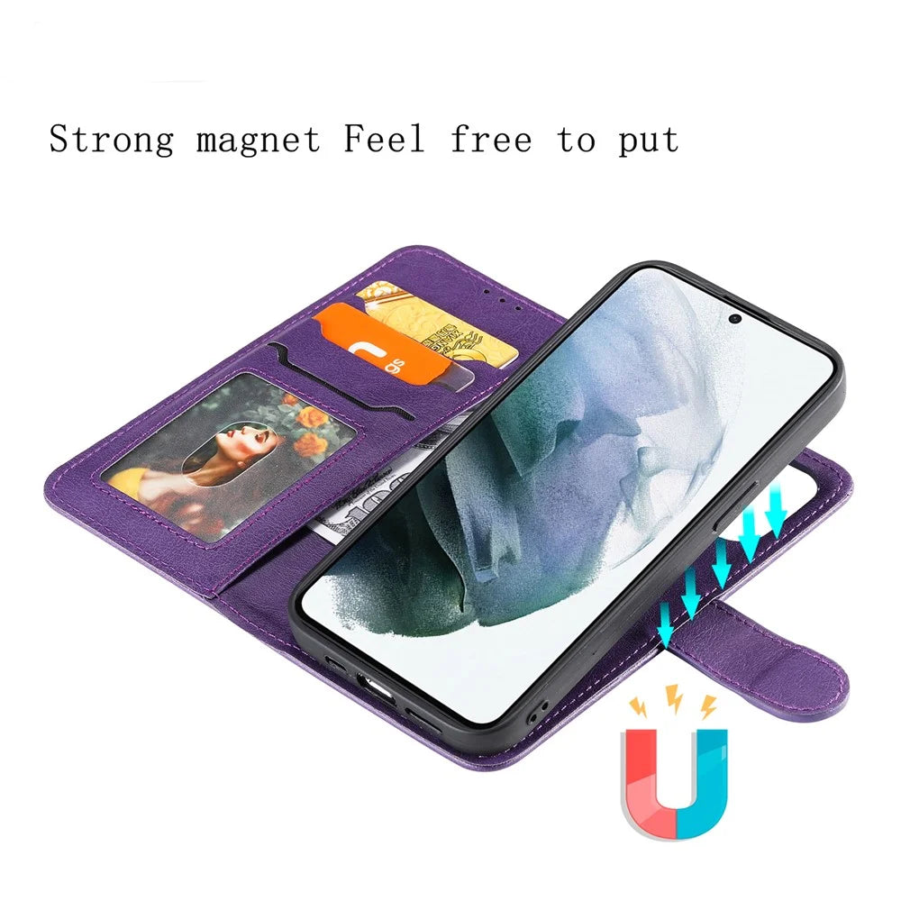 For Samsung Galaxy S22 5G Case 2 in 1 Detachable Magnetic Leather Wallet Mobile Cover with Strap - Purple - 7