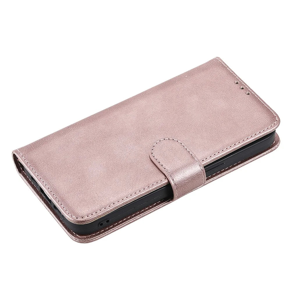 For Samsung Galaxy S22 Ultra 5G Case 2 in 1 Detachable Magnetic Leather Wallet Mobile Cover with Strap - Rose Gold - 7