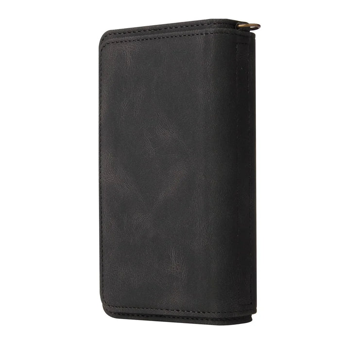 For Samsung Galaxy A53 5G Zipper Wallet Case with 15 Card Slots and Strap Leather Phone Cover - Black - 3