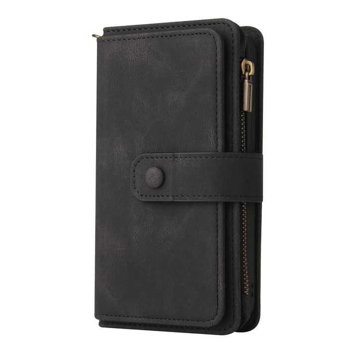 For Samsung Galaxy A33 5G Zipper Wallet Case with 15 Card Slots and Strap Leather Phone Cover - Black - 2