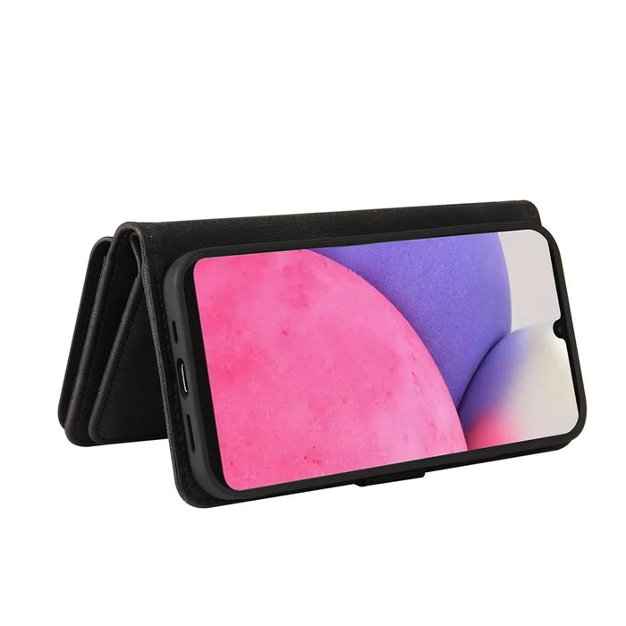 For Samsung Galaxy A33 5G Zipper Wallet Case with 15 Card Slots and Strap Leather Phone Cover - Black - 6