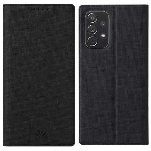 VILI DMX Series Card Holder Leather Case for Samsung Galaxy A73 5G Folio Flip Phone Cover with Stand - Black - 1