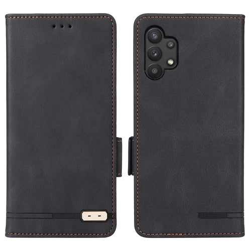 For Samsung Galaxy A32 5G Hardware Design Foldable Stand Wallet Cover Shockproof Leather Phone Case - Black - 1