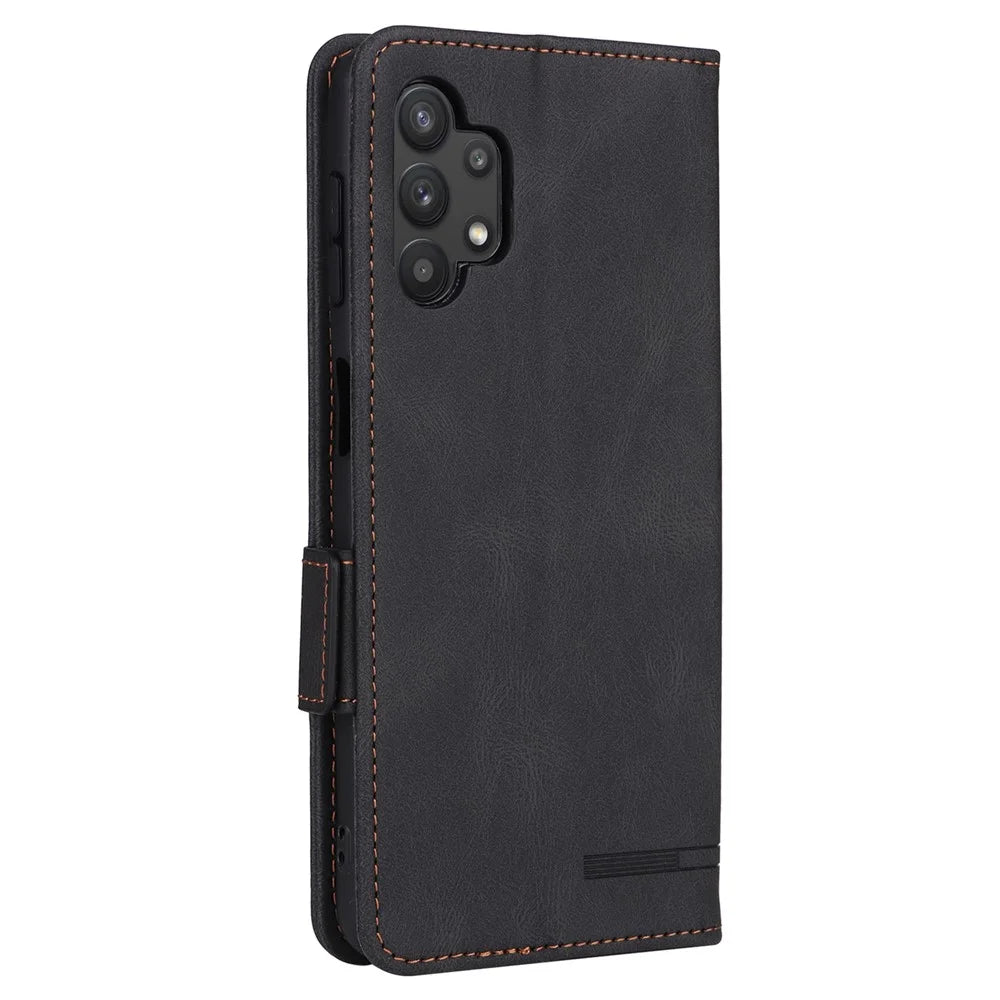 For Samsung Galaxy A32 5G Hardware Design Foldable Stand Wallet Cover Shockproof Leather Phone Case - Black - 3