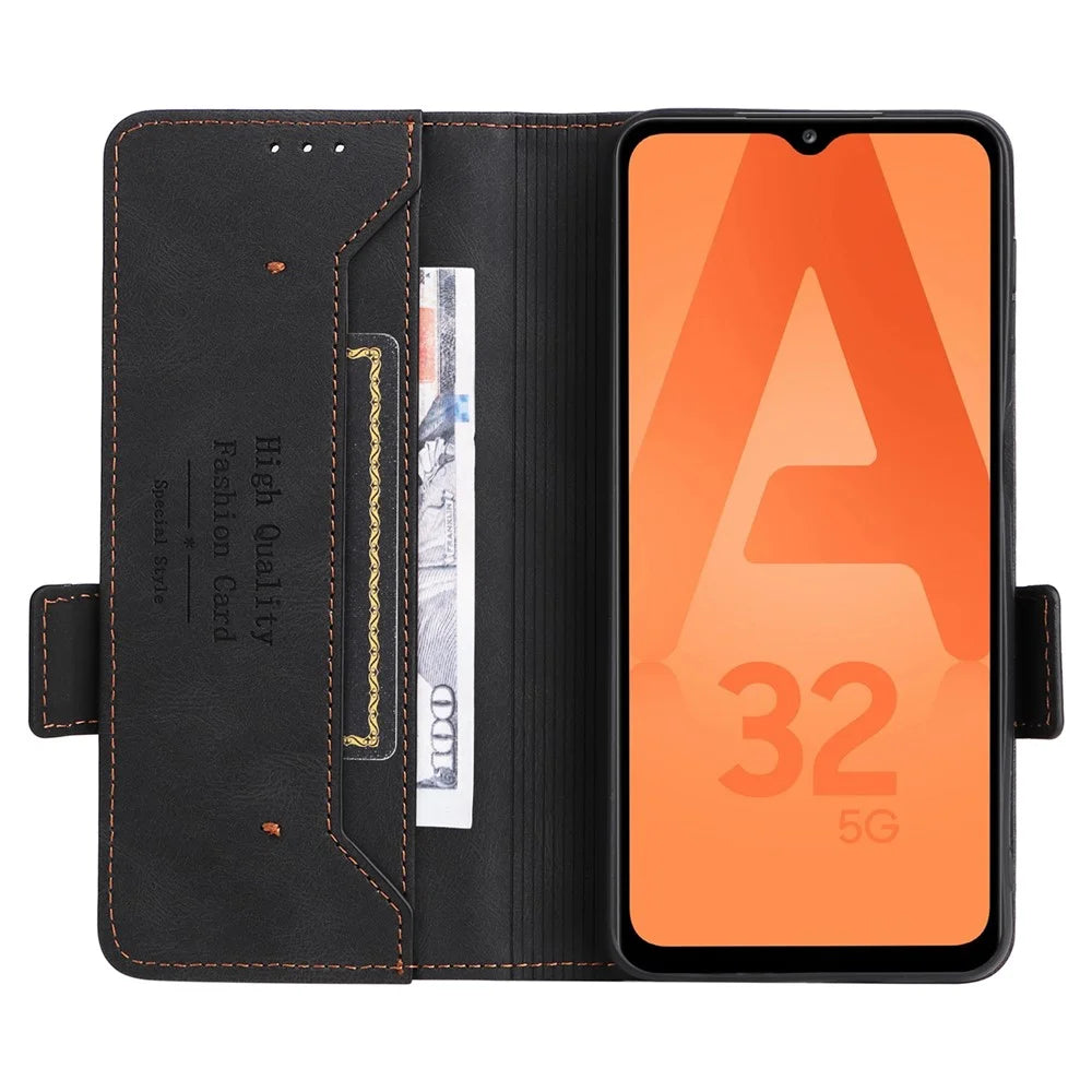 For Samsung Galaxy A32 5G Hardware Design Foldable Stand Wallet Cover Shockproof Leather Phone Case - Black - 4