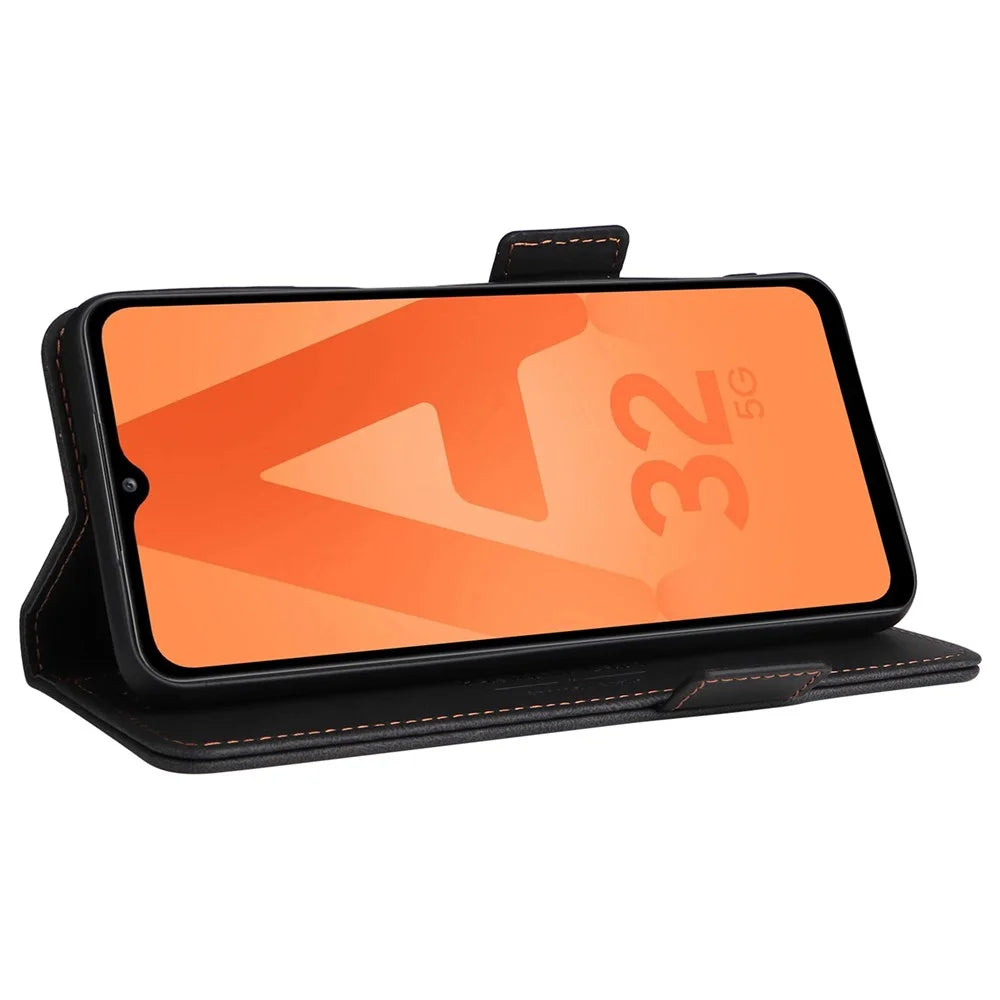 For Samsung Galaxy A32 5G Hardware Design Foldable Stand Wallet Cover Shockproof Leather Phone Case - Black - 5