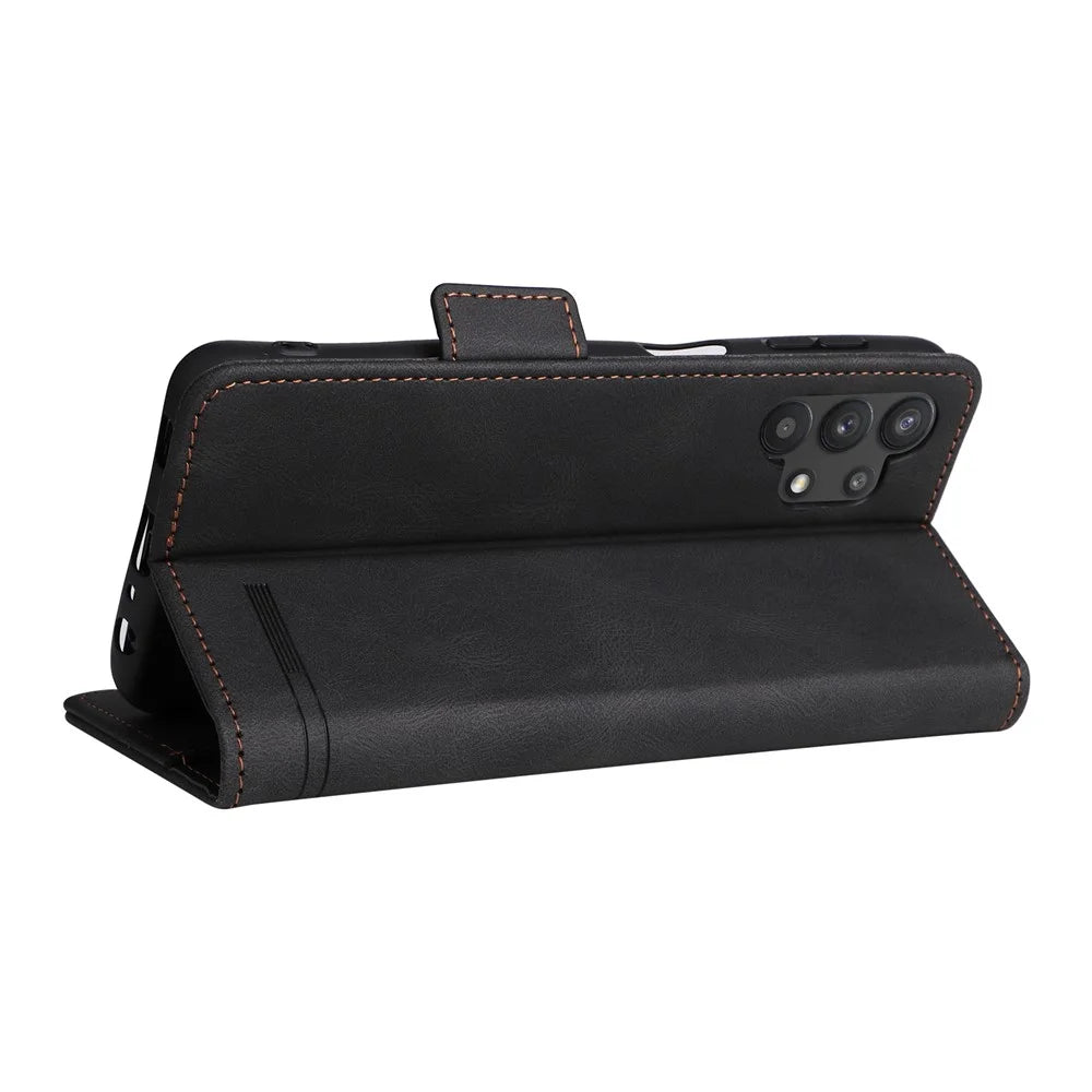 For Samsung Galaxy A32 5G Hardware Design Foldable Stand Wallet Cover Shockproof Leather Phone Case - Black - 6