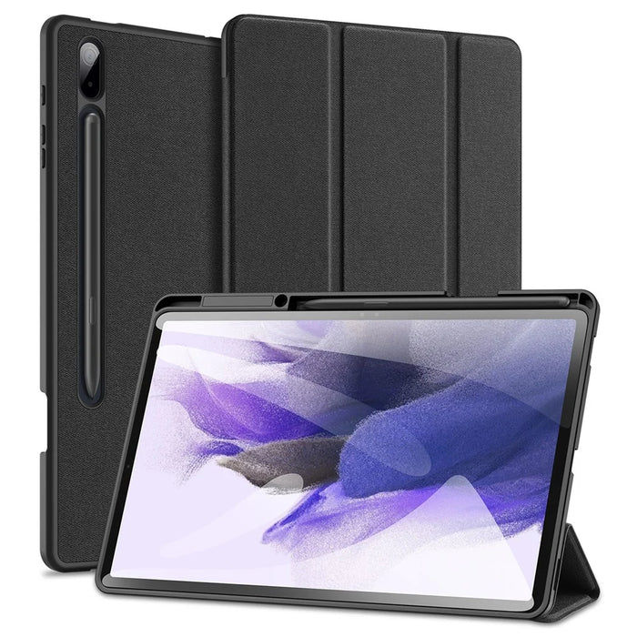DUX DUCIS DOMO Series for Samsung Galaxy Tab S7+ / S8+ / S7 FE Tri-fold Stand PU Leather + TPU Auto Sleep / Wake Tablet Case Cover with Pen Slot - Black - 1