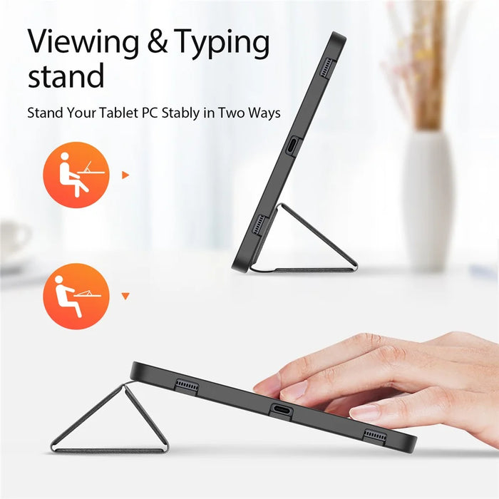 DUX DUCIS DOMO Series for Samsung Galaxy Tab S7+ / S8+ / S7 FE Tri-fold Stand PU Leather + TPU Auto Sleep / Wake Tablet Case Cover with Pen Slot - Black - 3