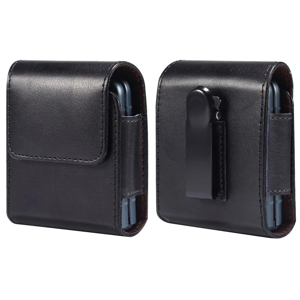 Genuine Leather Waist Folding Phone Bag for Huawei P50 Pocket / Pocket S / Samsung Galaxy Z Flip7 5G / Z Flip3 5G / Z Flip 5G / Z Flip, Belt Clip Magnetic Flip Phone Case - 1