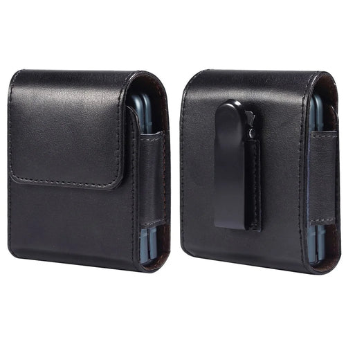 Genuine Leather Waist Folding Phone Bag for Huawei P50 Pocket / Pocket S / Samsung Galaxy Z Flip7 5G / Z Flip3 5G / Z Flip 5G / Z Flip, Belt Clip Magnetic Flip Phone Case - 1