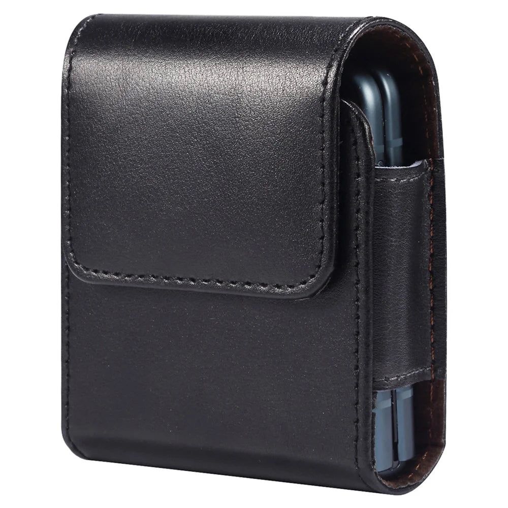 Genuine Leather Waist Folding Phone Bag for Huawei P50 Pocket / Pocket S / Samsung Galaxy Z Flip7 5G / Z Flip3 5G / Z Flip 5G / Z Flip, Belt Clip Magnetic Flip Phone Case - 2