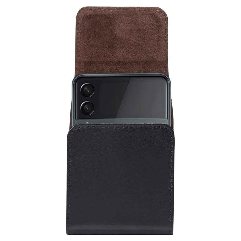 Genuine Leather Waist Folding Phone Bag for Huawei P50 Pocket / Pocket S / Samsung Galaxy Z Flip7 5G / Z Flip3 5G / Z Flip 5G / Z Flip, Belt Clip Magnetic Flip Phone Case - 5