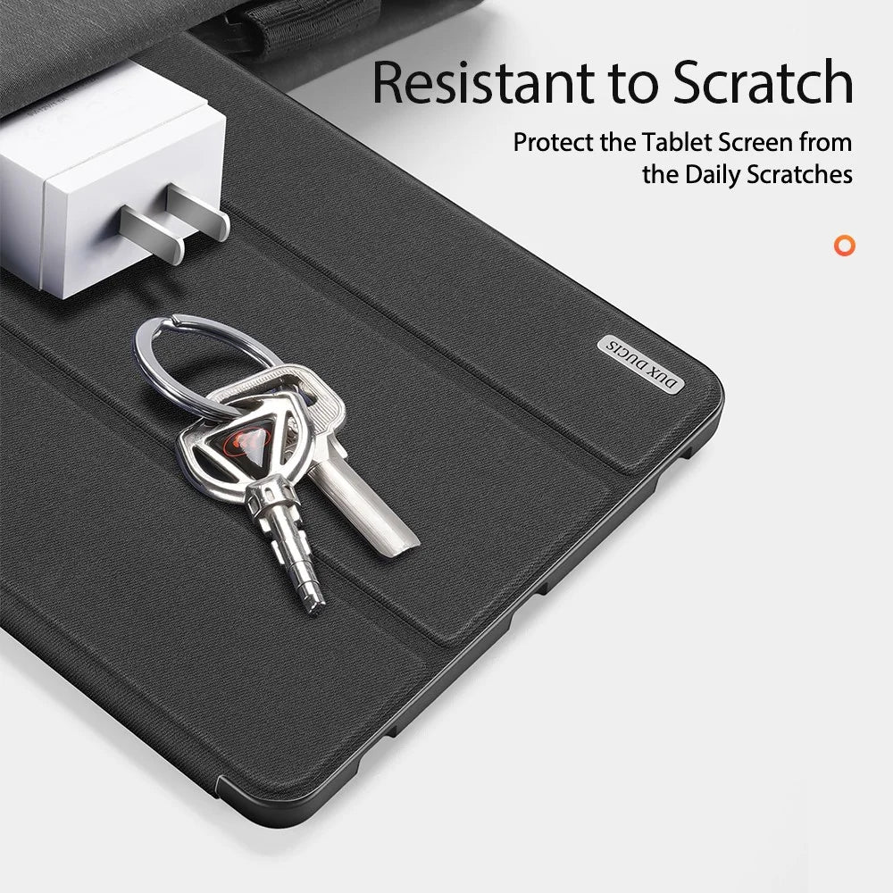DUX DUCIS DOMO Series PU Leather Trifold Stand Cover for Samsung Galaxy Tab S7 / Tab S8, Auto Sleep/Wake Full Body Protective Flip Case with Pencil Holder - Black - 4