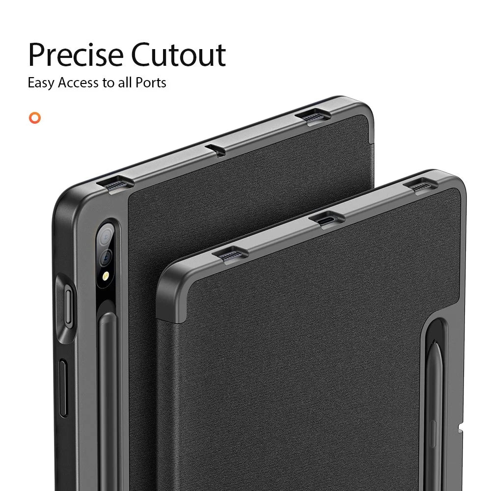 DUX DUCIS DOMO Series PU Leather Trifold Stand Cover for Samsung Galaxy Tab S7 / Tab S8, Auto Sleep/Wake Full Body Protective Flip Case with Pencil Holder - Black - 5