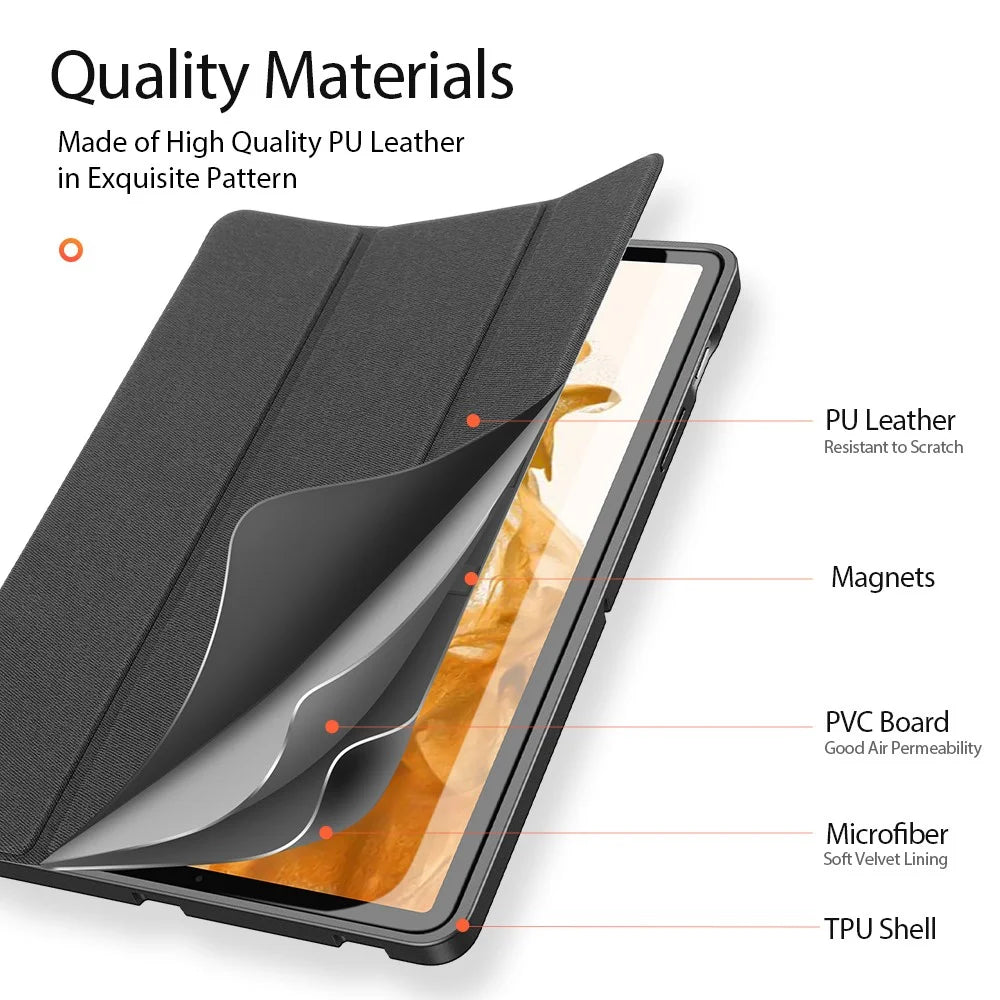 DUX DUCIS DOMO Series PU Leather Trifold Stand Cover for Samsung Galaxy Tab S7 / Tab S8, Auto Sleep/Wake Full Body Protective Flip Case with Pencil Holder - Black - 6