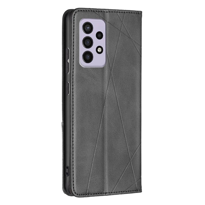 For Samsung Galaxy A33 5G Phone Case Imprinting Pattern Splicing Style Phone Cover Card Slots Design Leather Phone Shell - Black - 3