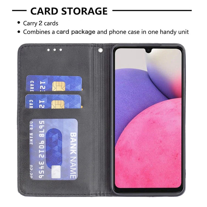 For Samsung Galaxy A33 5G Phone Case Imprinting Pattern Splicing Style Phone Cover Card Slots Design Leather Phone Shell - Black - 6