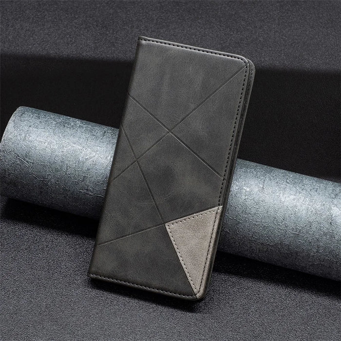 For Samsung Galaxy A33 5G Phone Case Imprinting Pattern Splicing Style Phone Cover Card Slots Design Leather Phone Shell - Black - 7