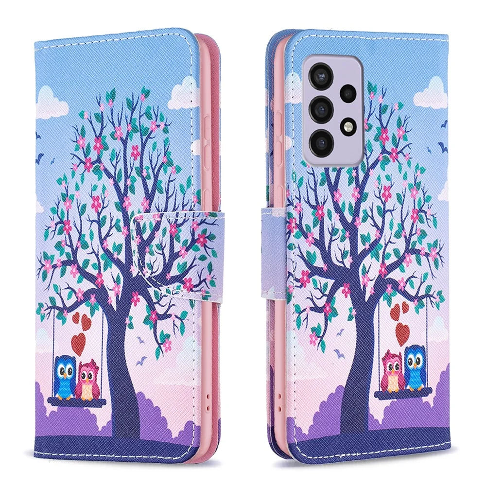 For Samsung Galaxy A33 5G Pattern Printing PU Leather Magnetic Flip Cover Stand Function Wallet Purse Case - Two Owls - 1