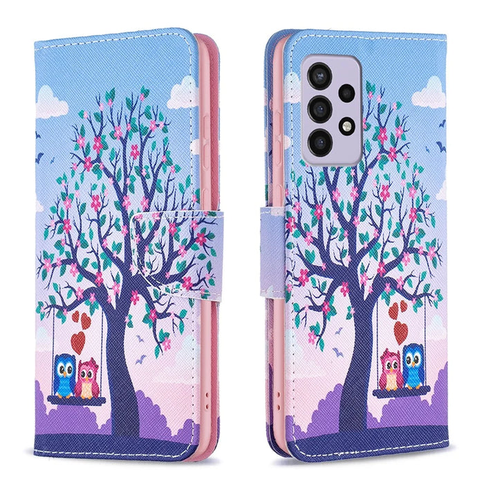 For Samsung Galaxy A33 5G Pattern Printing PU Leather Magnetic Flip Cover Stand Function Wallet Purse Case - Two Owls - 1