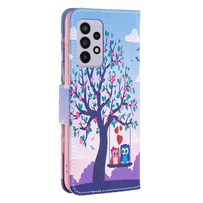 For Samsung Galaxy A33 5G Pattern Printing PU Leather Magnetic Flip Cover Stand Function Wallet Purse Case - Two Owls - 3