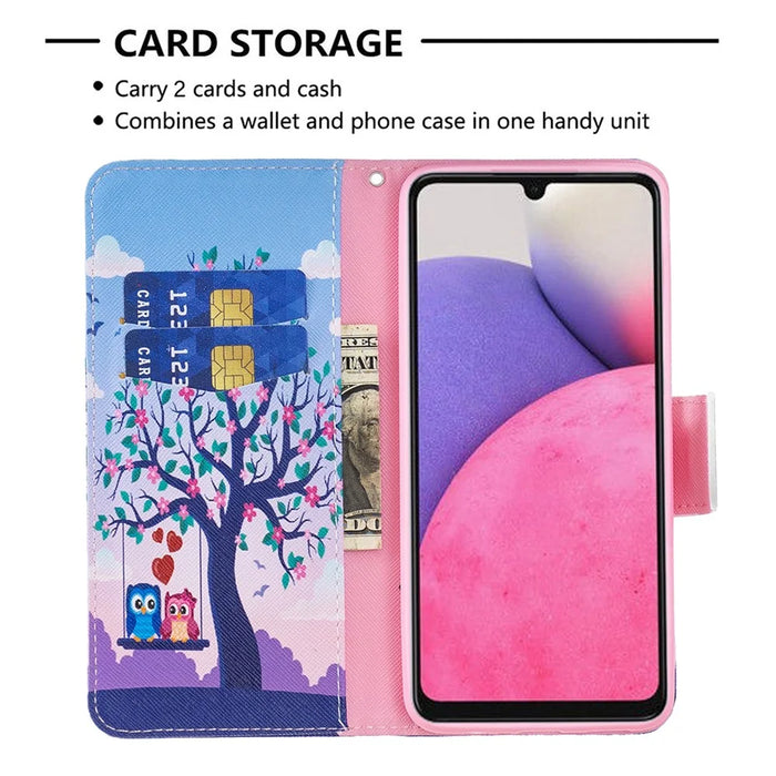 For Samsung Galaxy A33 5G Pattern Printing PU Leather Magnetic Flip Cover Stand Function Wallet Purse Case - Two Owls - 5
