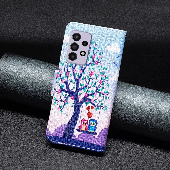For Samsung Galaxy A33 5G Pattern Printing PU Leather Magnetic Flip Cover Stand Function Wallet Purse Case - Two Owls - 7