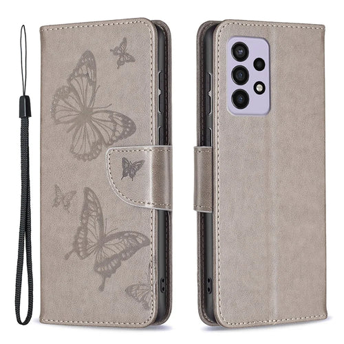 For Samsung Galaxy A33 5G Drop-Proof Protection Multiple Butterfly Imprinted PU Leather Flip Folio Cover Wallet Stand Case - Grey - 1
