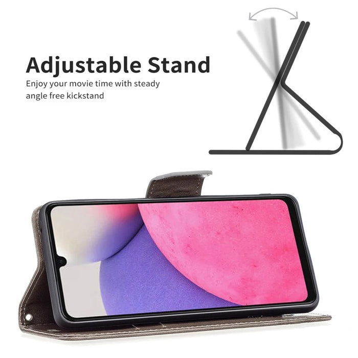 For Samsung Galaxy A33 5G Drop-Proof Protection Multiple Butterfly Imprinted PU Leather Flip Folio Cover Wallet Stand Case - Grey - 4