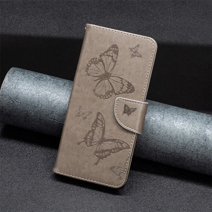 For Samsung Galaxy A33 5G Drop-Proof Protection Multiple Butterfly Imprinted PU Leather Flip Folio Cover Wallet Stand Case - Grey - 6
