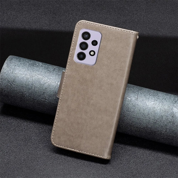 For Samsung Galaxy A33 5G Drop-Proof Protection Multiple Butterfly Imprinted PU Leather Flip Folio Cover Wallet Stand Case - Grey - 7