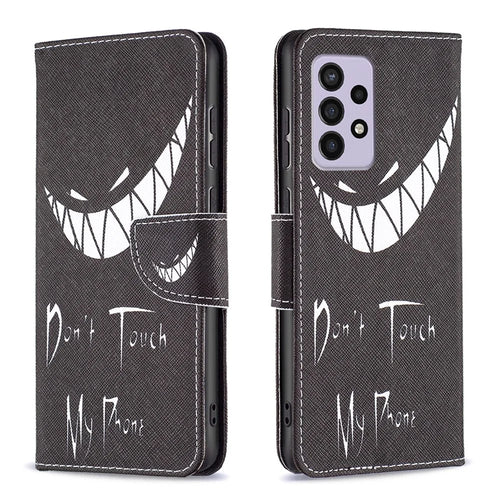 For Samsung Galaxy A33 5G Pattern Printing PU Leather Wallet Stand Shockproof Protective Flip Cover - Don't Touch My Phone - 1