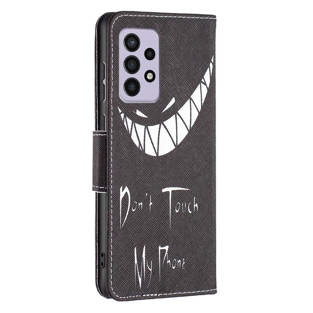 For Samsung Galaxy A33 5G Pattern Printing PU Leather Wallet Stand Shockproof Protective Flip Cover - Don't Touch My Phone - 3