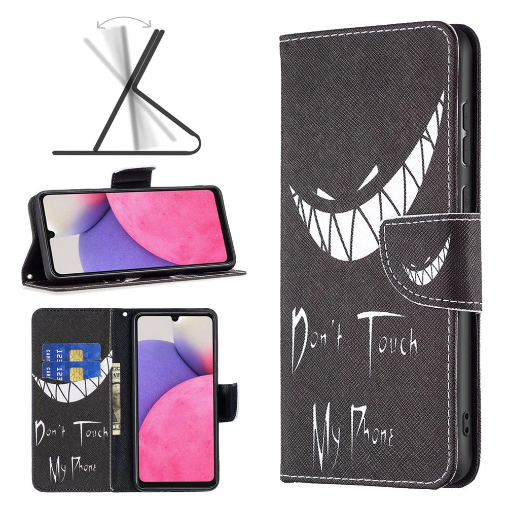 For Samsung Galaxy A33 5G Pattern Printing PU Leather Wallet Stand Shockproof Protective Flip Cover - Don't Touch My Phone - 4