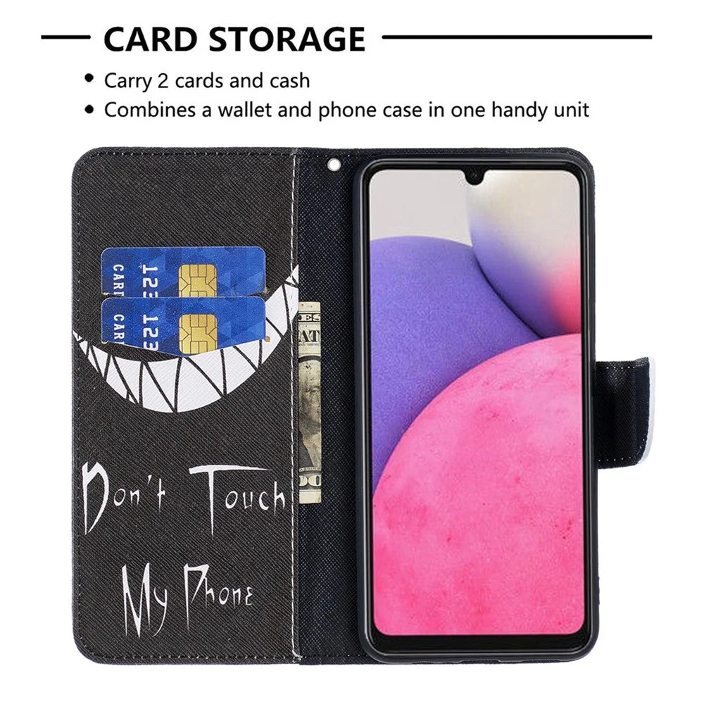 For Samsung Galaxy A33 5G Pattern Printing PU Leather Wallet Stand Shockproof Protective Flip Cover - Don't Touch My Phone - 6