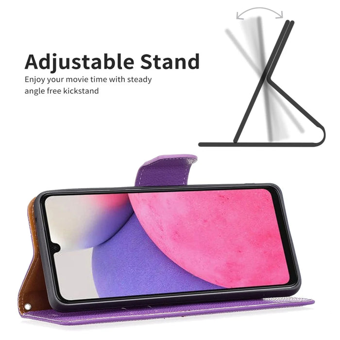 For Samsung Galaxy A33 5G Litchi Texture PU Leather Phone Case Wallet Solid Color Anti-fall Phone Cover with Strap - Purple - 5