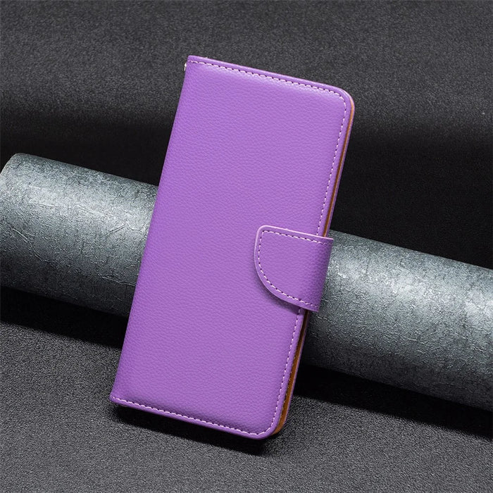 For Samsung Galaxy A33 5G Litchi Texture PU Leather Phone Case Wallet Solid Color Anti-fall Phone Cover with Strap - Purple - 7