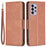 For Samsung Galaxy A33 5G Textured PU Leather Full Protective Wallet Stand Phone Cover with Strap - Brown - 1