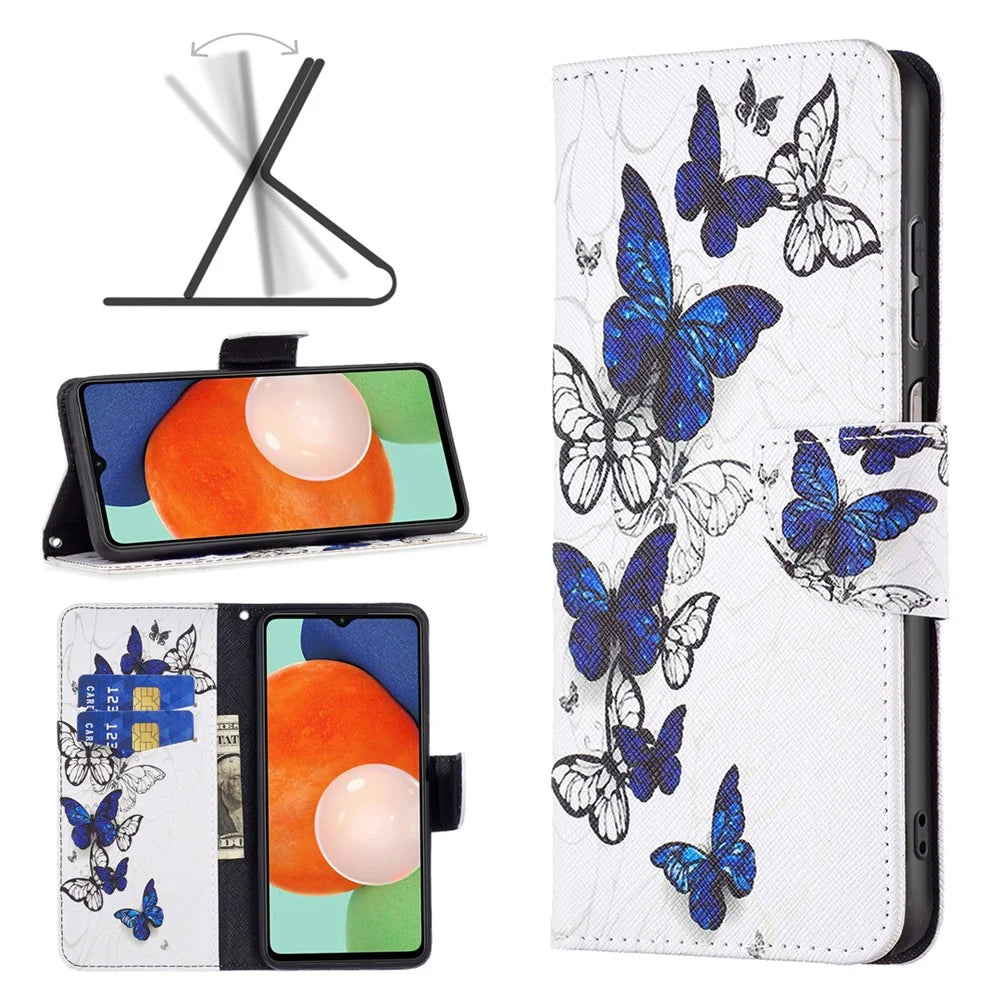 For Samsung Galaxy A13 4G / A13 5G / A04 4G (164.4 x 76.3 x 9.1 mm) Stand Wallet Pattern Cover PU Leather Phone Case - Butterflies - 4
